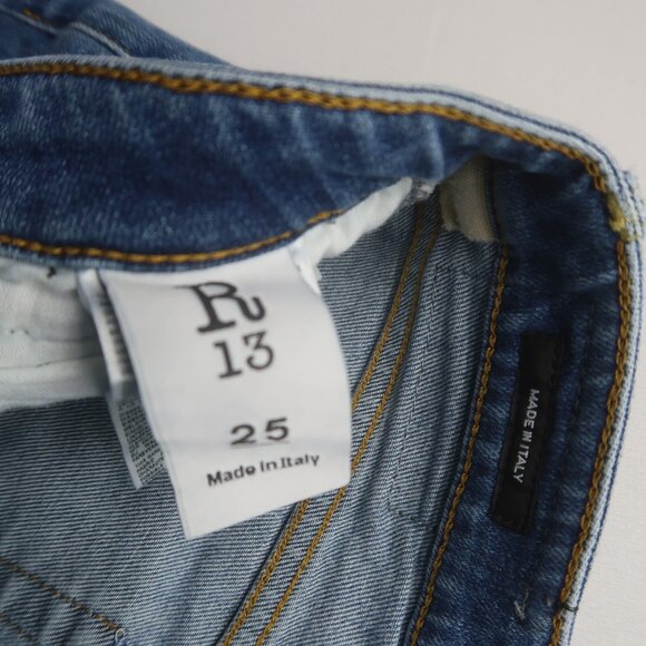 R13 Boy Straight Jeans in Bayliss w Rips Size 25 - Picture 9 of 15
